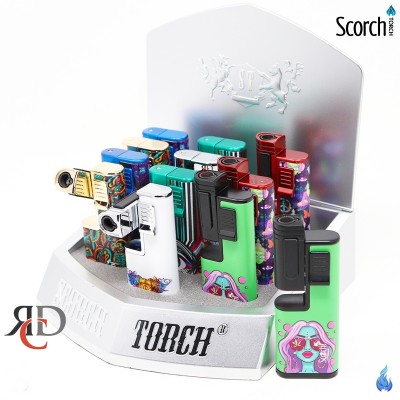 SCORCH TORCH SINGLE TORCH W/ ROTATING NOZZEL & CIGAR CUTTER  - STDS207 12CT/ DISPLAY